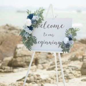 Dusty Blue and Navy Ling’s Moment Welcome Sign Florals